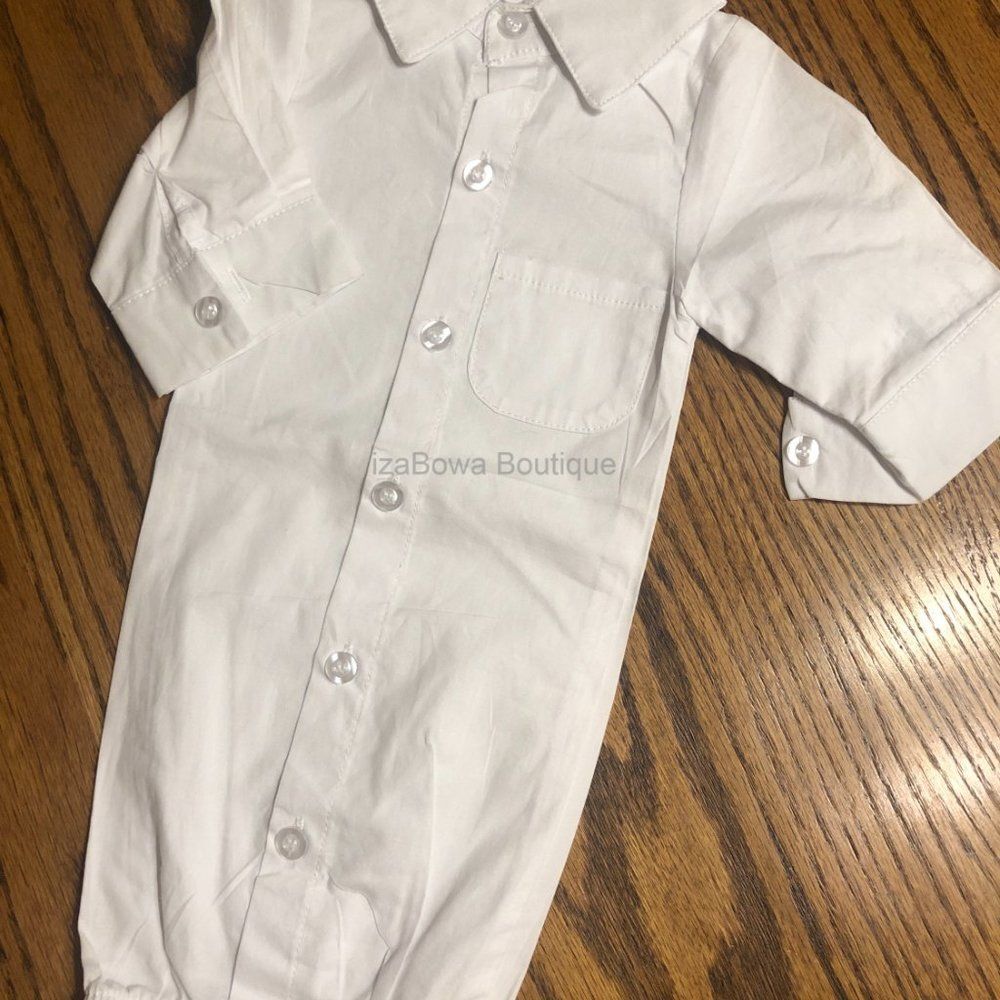 White Dress Shirt Baby Convertible Gown BYSHOWH NWT Boutique - Picture 3 of 3